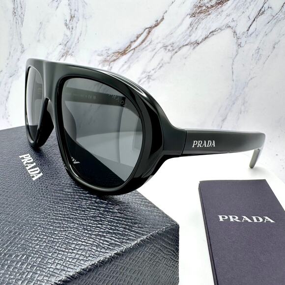 New PRADA Sunglasses PR C05S 16K08Z Black 2025 Collection Aviator Shield Mask - Picture 3 of 16